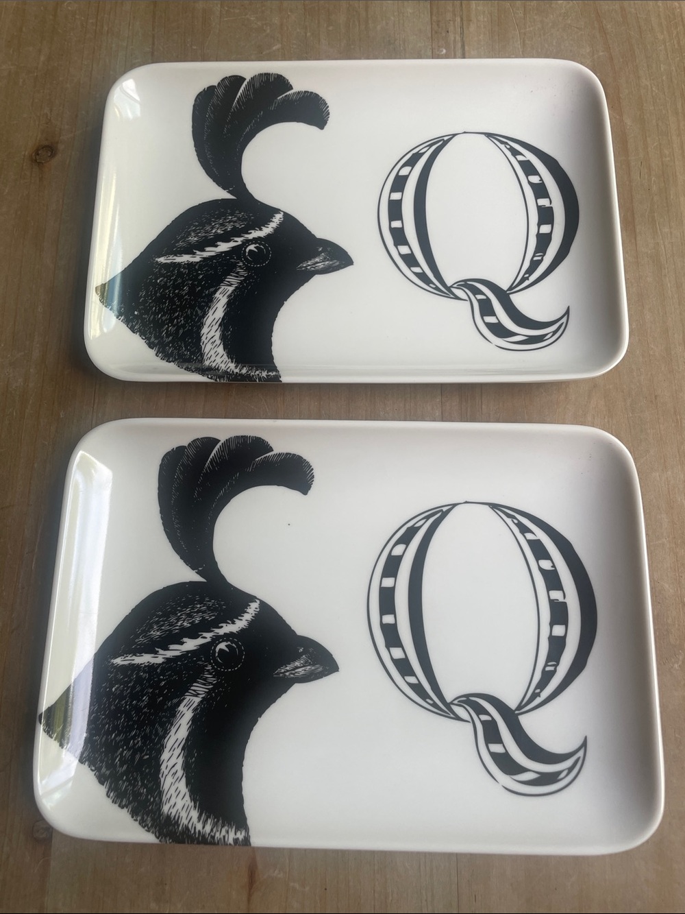 Thomas Paul  White and Black melamine Serving Trays with Q & Bird Motif